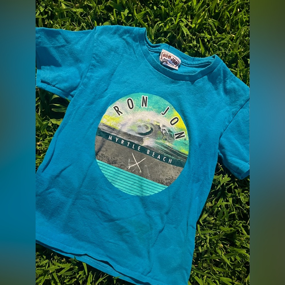 Ron Jon Kids' Turquoise Blue Myrtle Beach Wave Graphic Tee Kids Extra Small 5/6